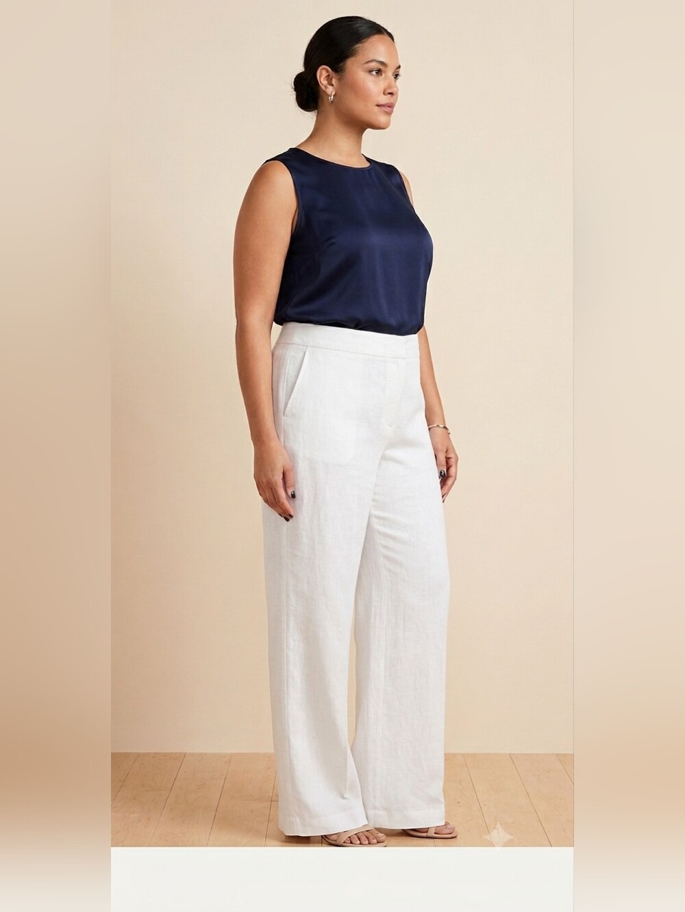 Talbots 20W Pure Irish Linen Heritage Wide Leg Pants White Quiet Luxury Office